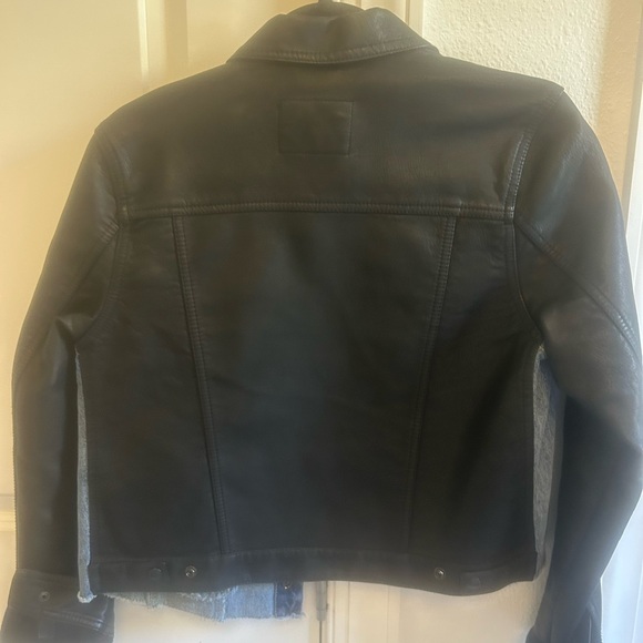 Blank NYC Two-Tone Black Leather & Light Blue Denim Jacket - Picture 2 of 3